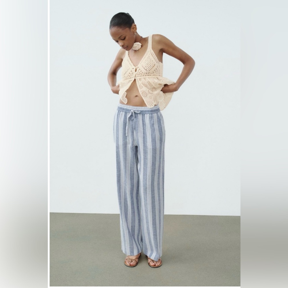 Zara Striped Linen Pants Size M